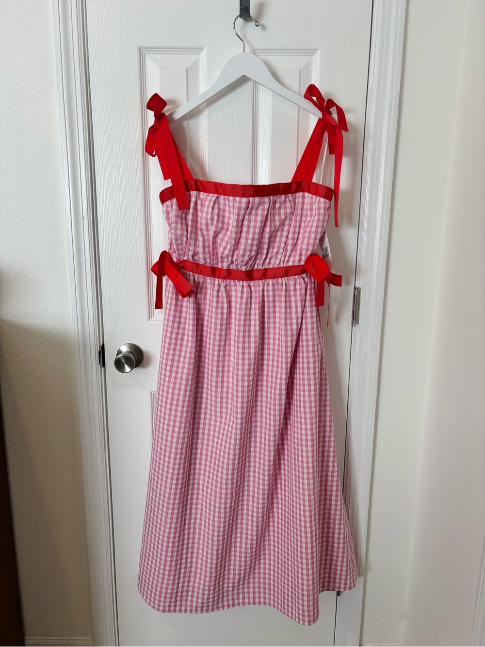 TCEC Pink Gingham Dress with Red Trim Details - Picture 3 of 8